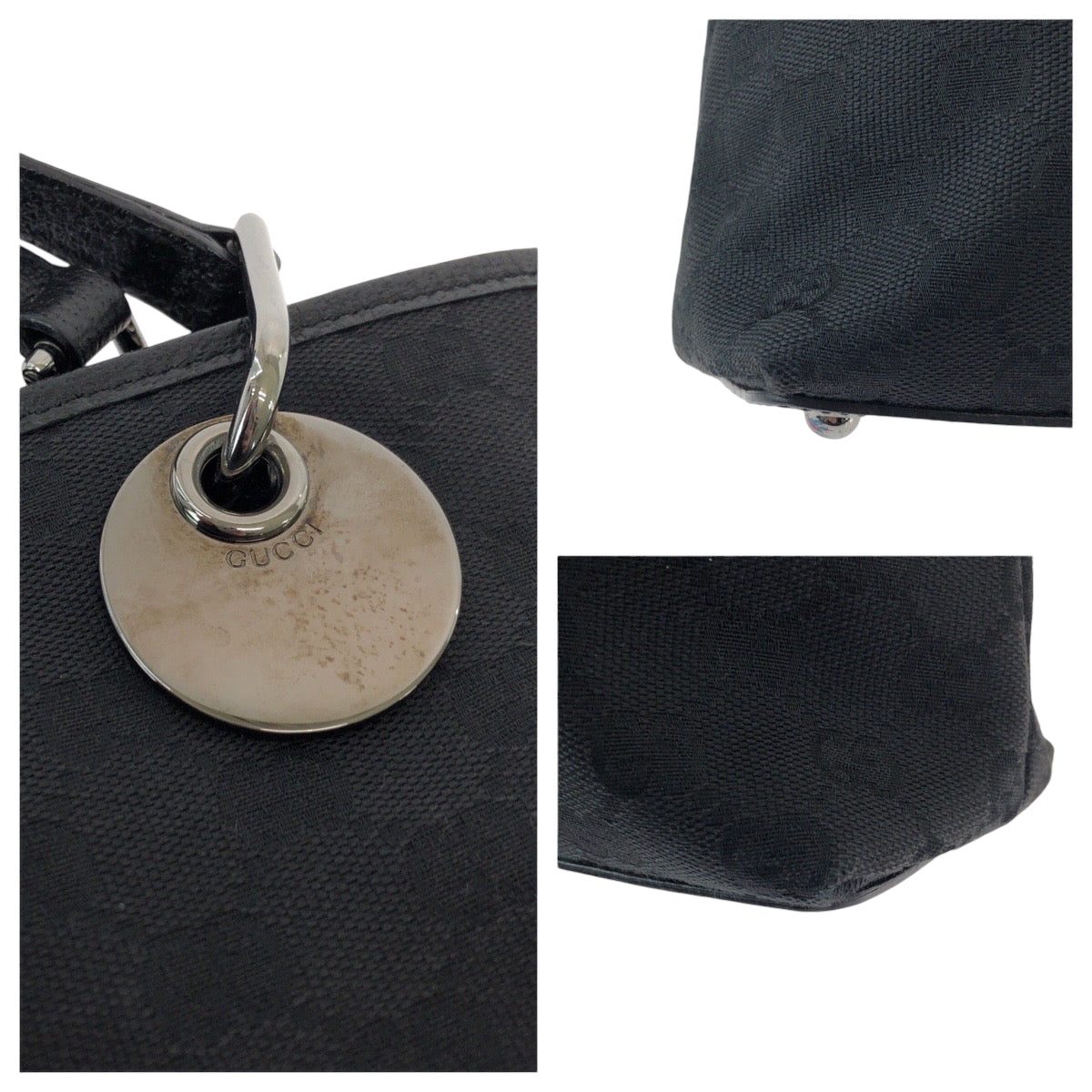 GUCCI Tote Bag 120837 GG canvas Black SilverMetal