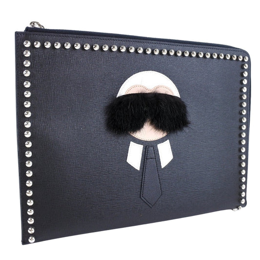 FENDI Clutch bag 8M0370 7MP F0V3X leather black Karl Lagerfeld Studs carlito flat clutch Women Used Authentic