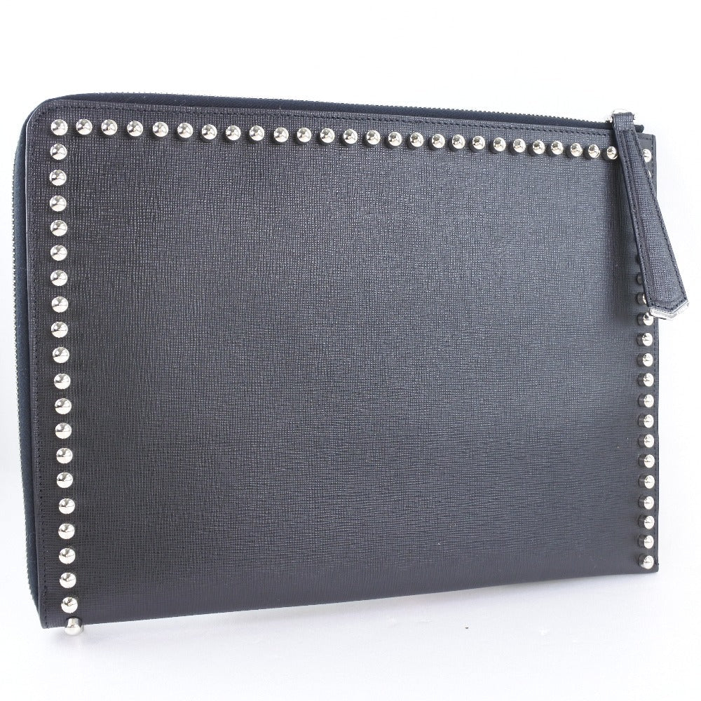 FENDI Clutch bag 8M0370 7MP F0V3X leather black Karl Lagerfeld Studs carlito flat clutch Women Used Authentic
