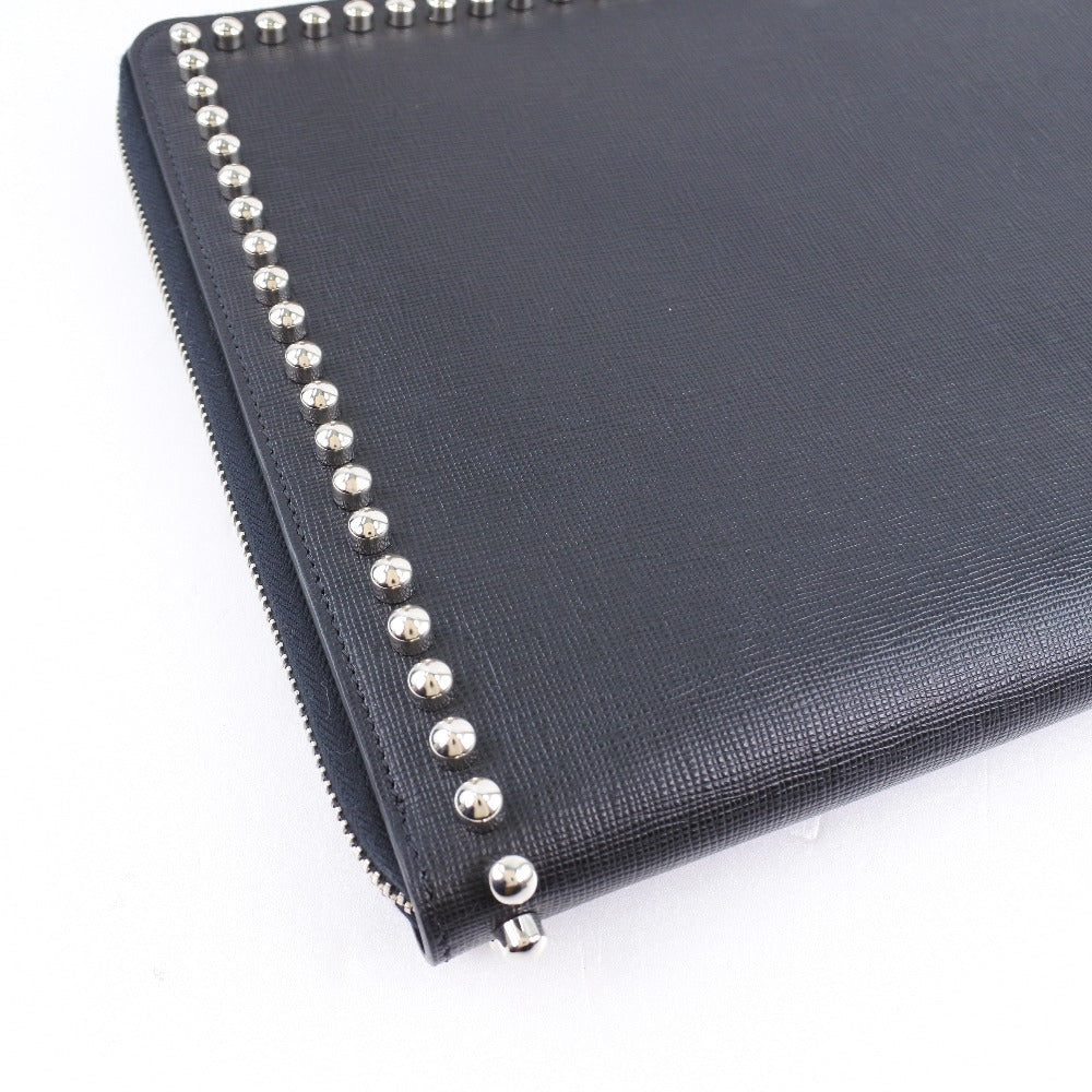 FENDI Clutch bag 8M0370 7MP F0V3X leather black Karl Lagerfeld Studs carlito flat clutch Women Used Authentic