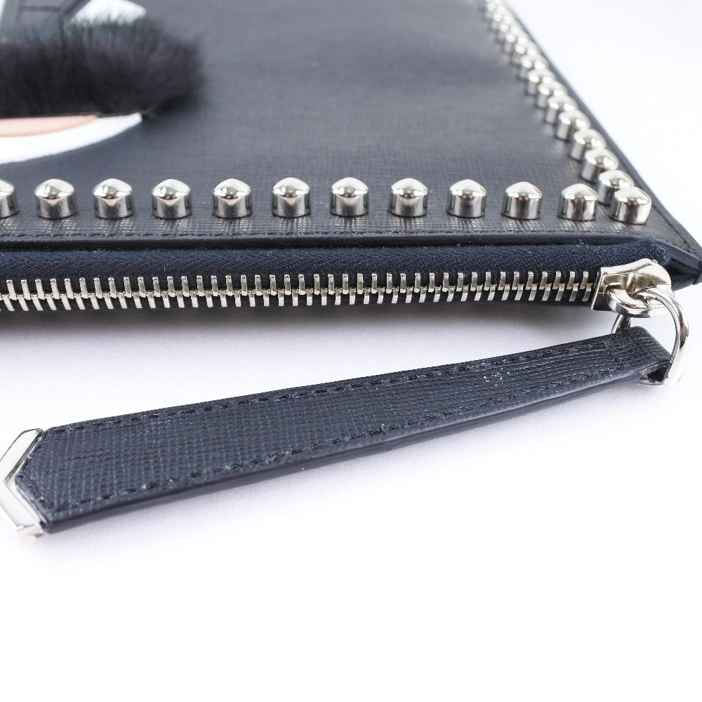 FENDI Clutch bag 8M0370 7MP F0V3X leather black Karl Lagerfeld Studs carlito flat clutch Women Used Authentic