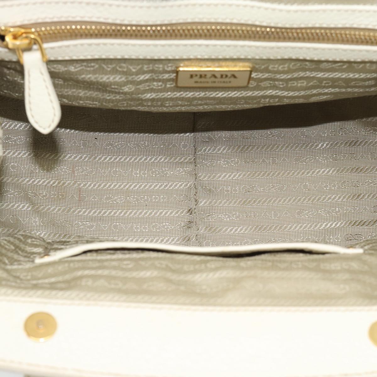 PRADA Hand Bag Vitello Daino Leather White Gold
