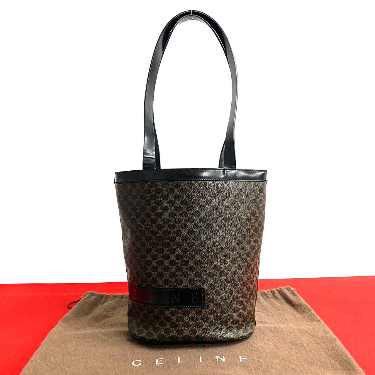 CELINE Shoulder Bag Leather, PVC black Macadam Blason Pattern Women Used Authentic