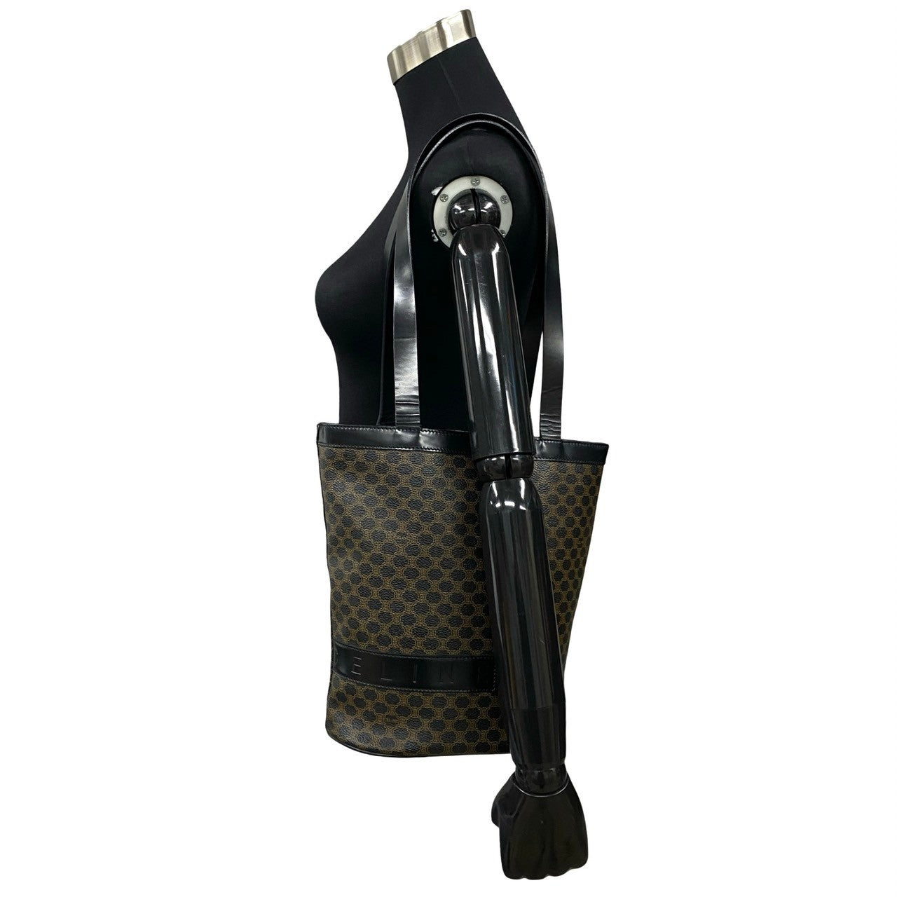 CELINE Shoulder Bag Leather, PVC black Macadam Blason Pattern Women Used Authentic