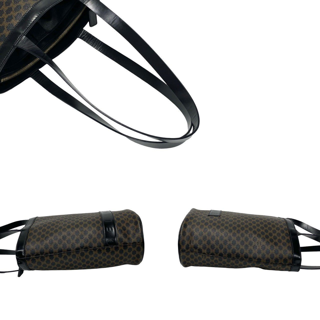CELINE Shoulder Bag Leather, PVC black Macadam Blason Pattern Women Used Authentic