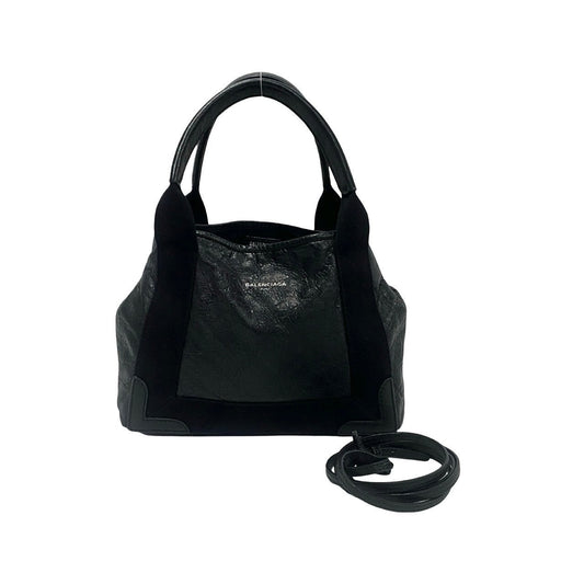 BALENCIAGA Shoulder Bag leather black Navy kabas Women Used Authentic