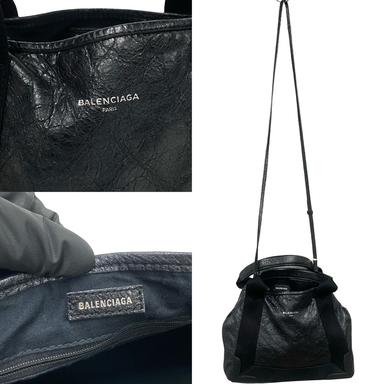 BALENCIAGA Shoulder Bag leather black Navy kabas Women Used Authentic