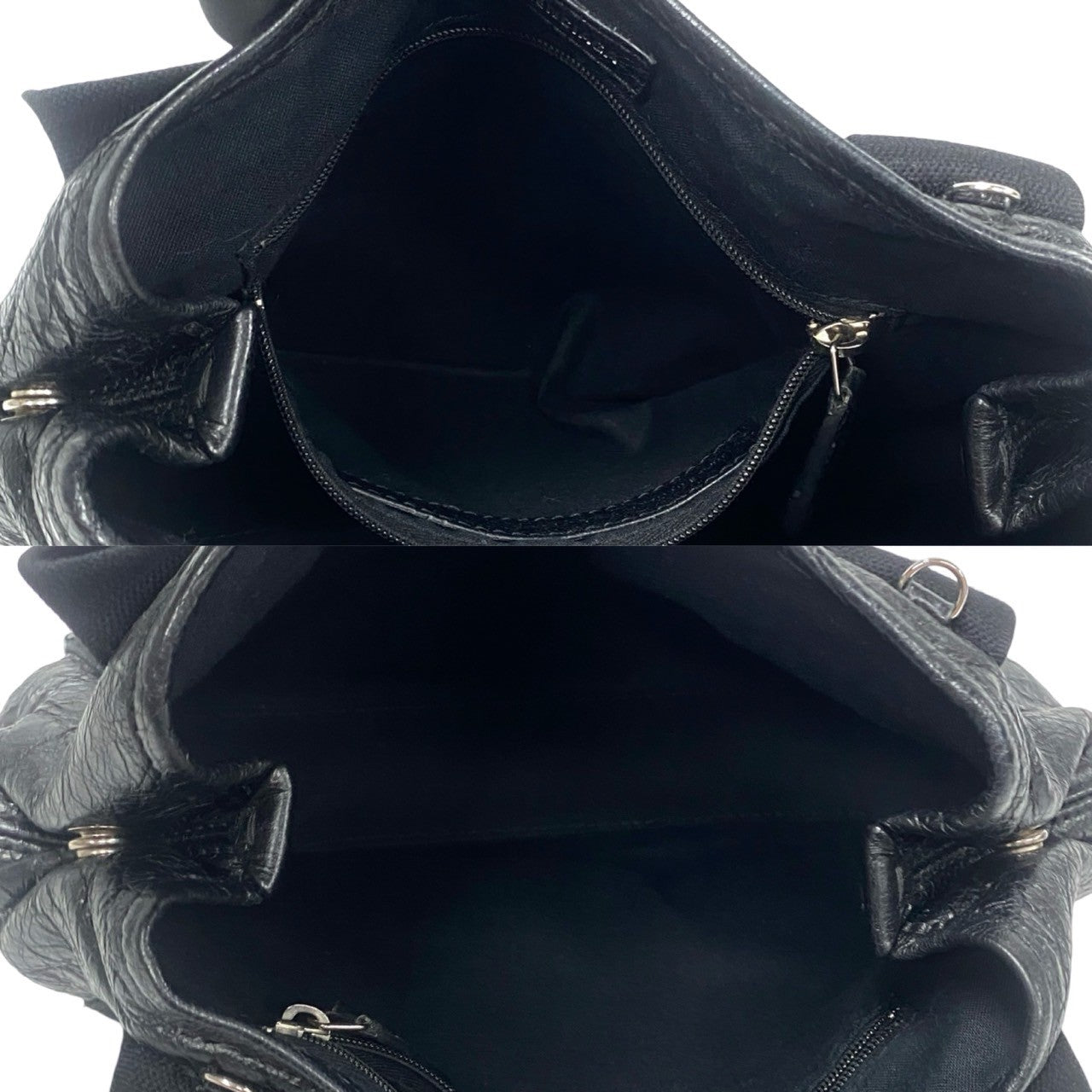 BALENCIAGA Shoulder Bag leather black Navy kabas Women Used Authentic