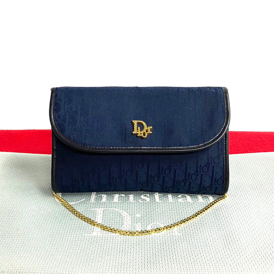 Dior Shoulder Bag Canvas, Leather Navy Trotter Pattern logo Metal Women Used Authentic