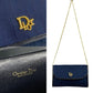 Dior Shoulder Bag Canvas, Leather Navy Trotter Pattern logo Metal Women Used Authentic