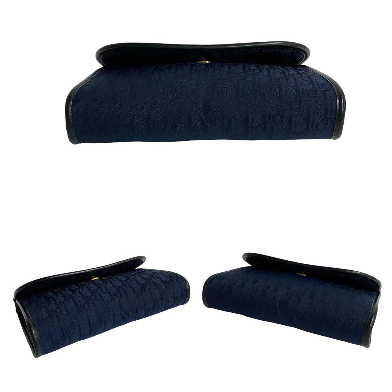 Dior Shoulder Bag Canvas, Leather Navy Trotter Pattern logo Metal Women Used Authentic