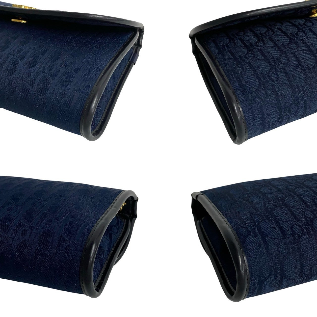 Dior Shoulder Bag Canvas, Leather Navy Trotter Pattern logo Metal Women Used Authentic