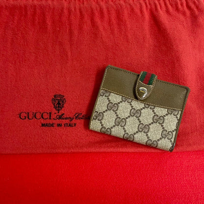 GUCCI Bifold Wallet Leather, PVC Brown GG logo Pattern Sherry line Women Used Authentic