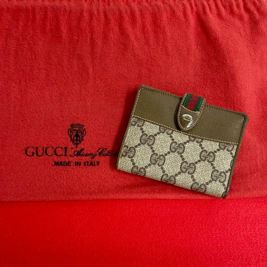 GUCCI Bifold Wallet Leather, PVC Brown GG logo Pattern Sherry line Women Used Authentic