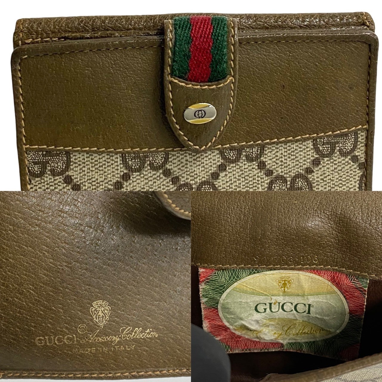 GUCCI Bifold Wallet Leather, PVC Brown GG logo Pattern Sherry line Women Used Authentic