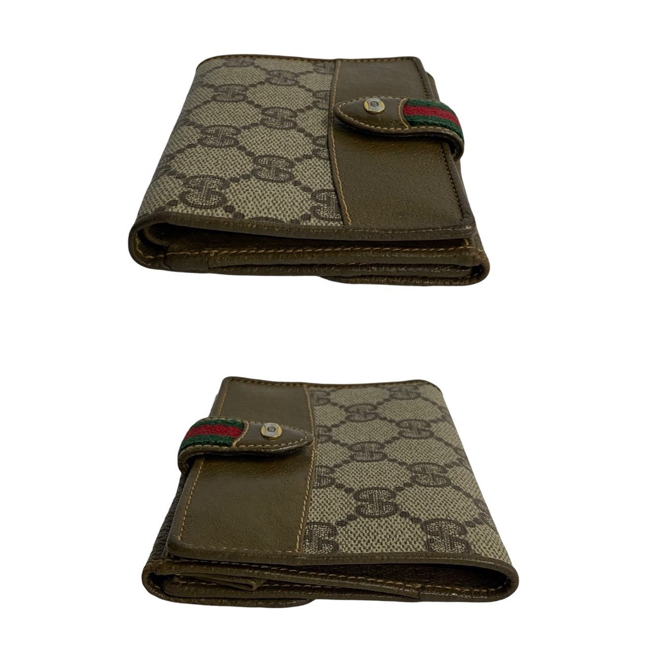 GUCCI Bifold Wallet Leather, PVC Brown GG logo Pattern Sherry line Women Used Authentic
