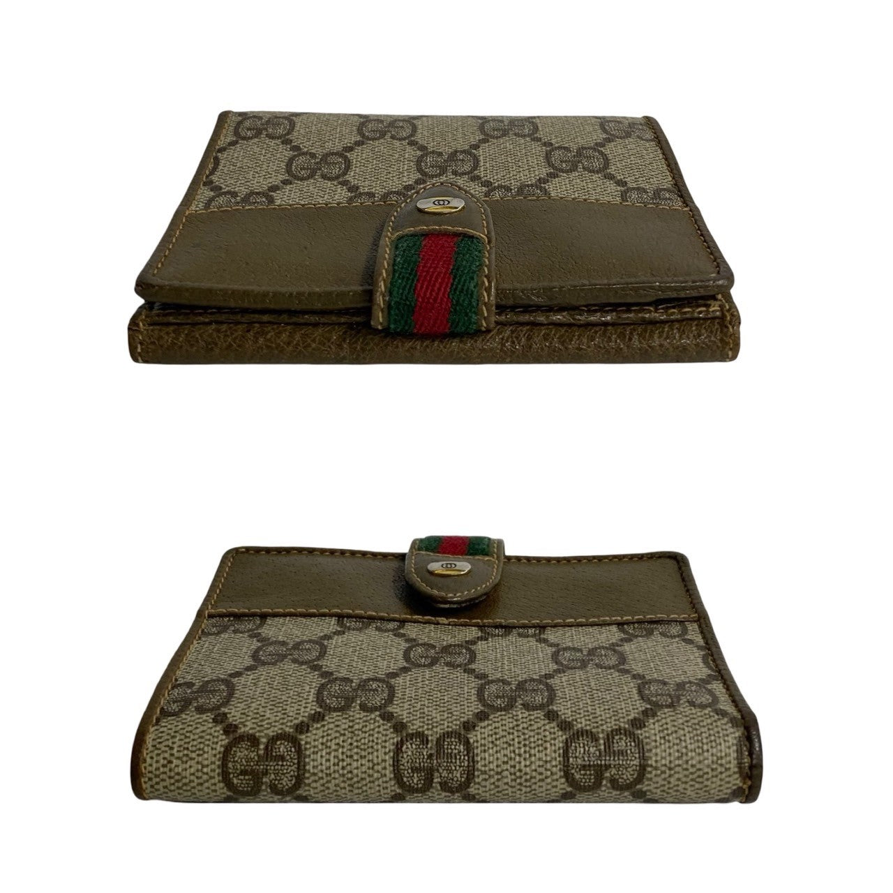 GUCCI Bifold Wallet Leather, PVC Brown GG logo Pattern Sherry line Women Used Authentic