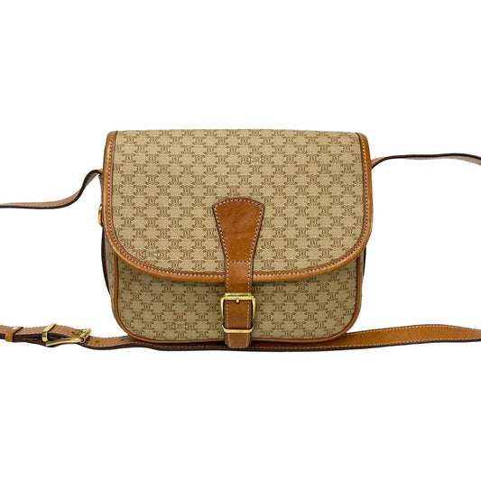 CELINE Shoulder Bag Leather, PVC Brown Macadam Blason Triomphe Pattern Women Used Authentic