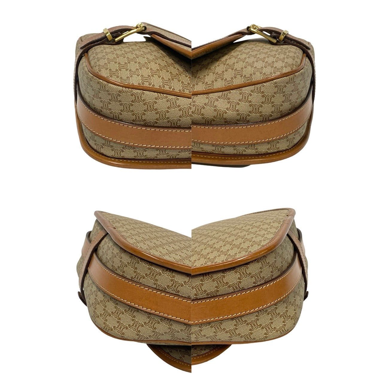 CELINE Shoulder Bag Leather, PVC Brown Macadam Blason Triomphe Pattern Women Used Authentic