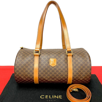 CELINE Shoulder Bag Leather, PVC Brown Macadam Blason Triomphe Pattern Women Used Authentic