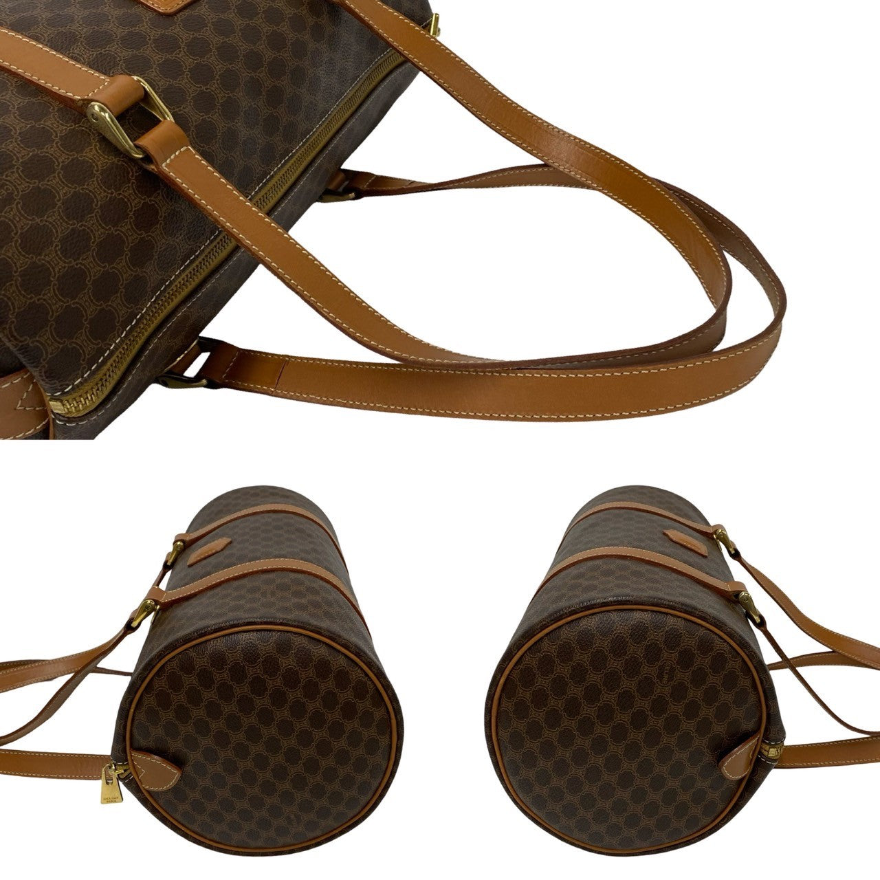 CELINE Shoulder Bag Leather, PVC Brown Macadam Blason Triomphe Pattern Women Used Authentic