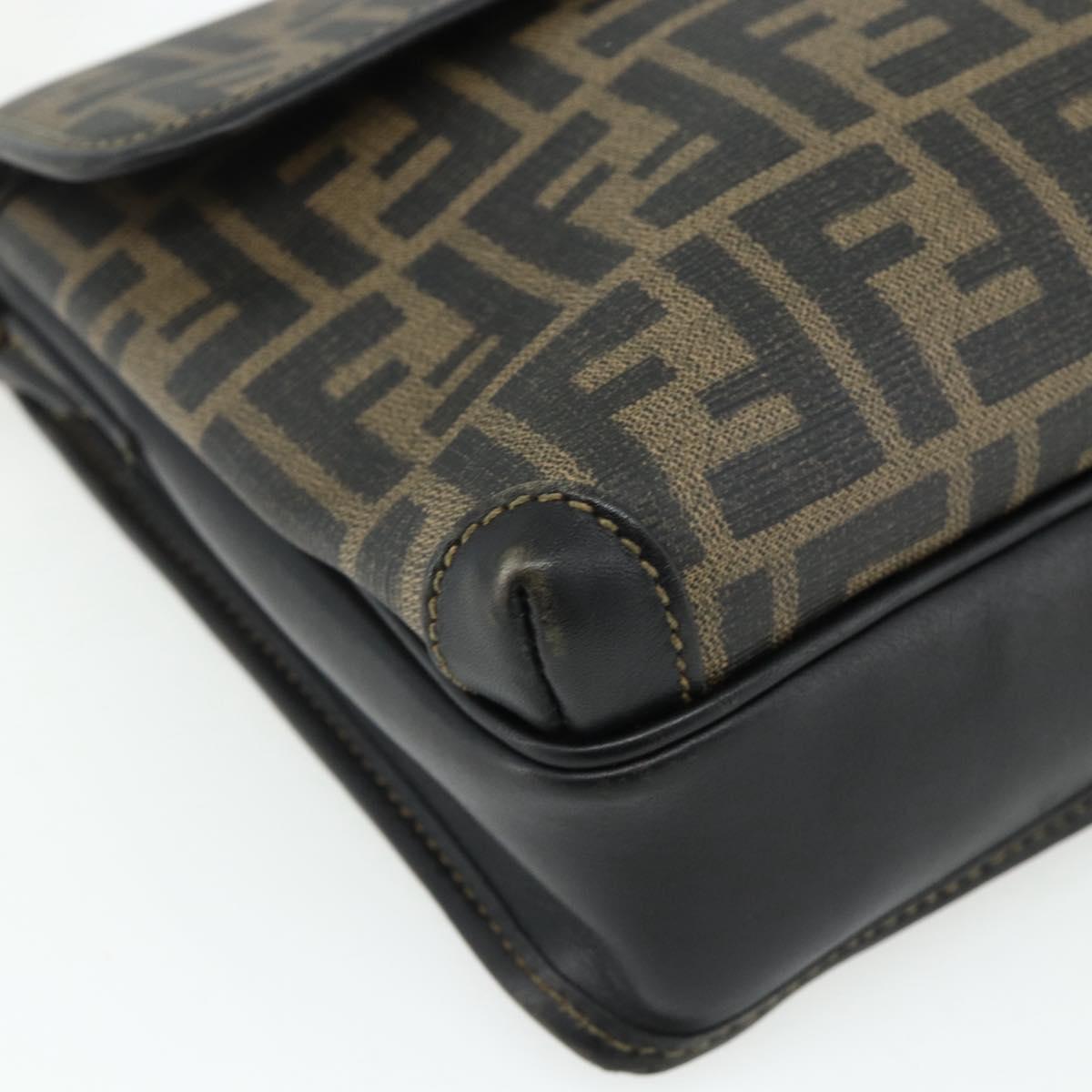 FENDI Zucca Canvas Shoulder Bag Black Brown