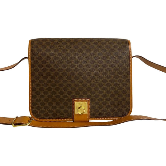 CELINE Shoulder Bag Leather, PVC Brown Macadam Blason Triomphe Pattern logo ring Metal mens(Unisex) Used Authentic
