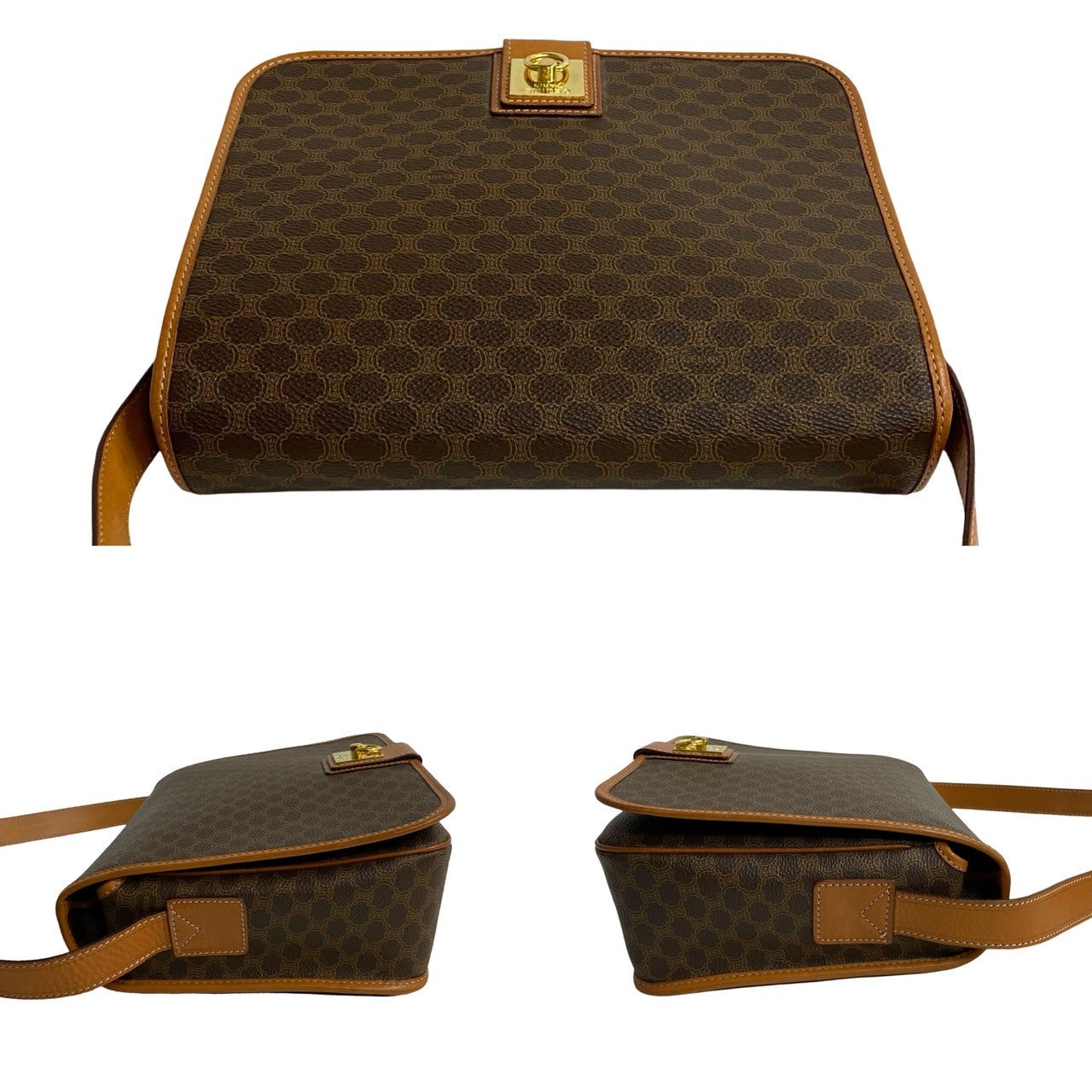 CELINE Shoulder Bag Leather, PVC Brown Macadam Blason Triomphe Pattern logo ring Metal mens(Unisex) Used Authentic