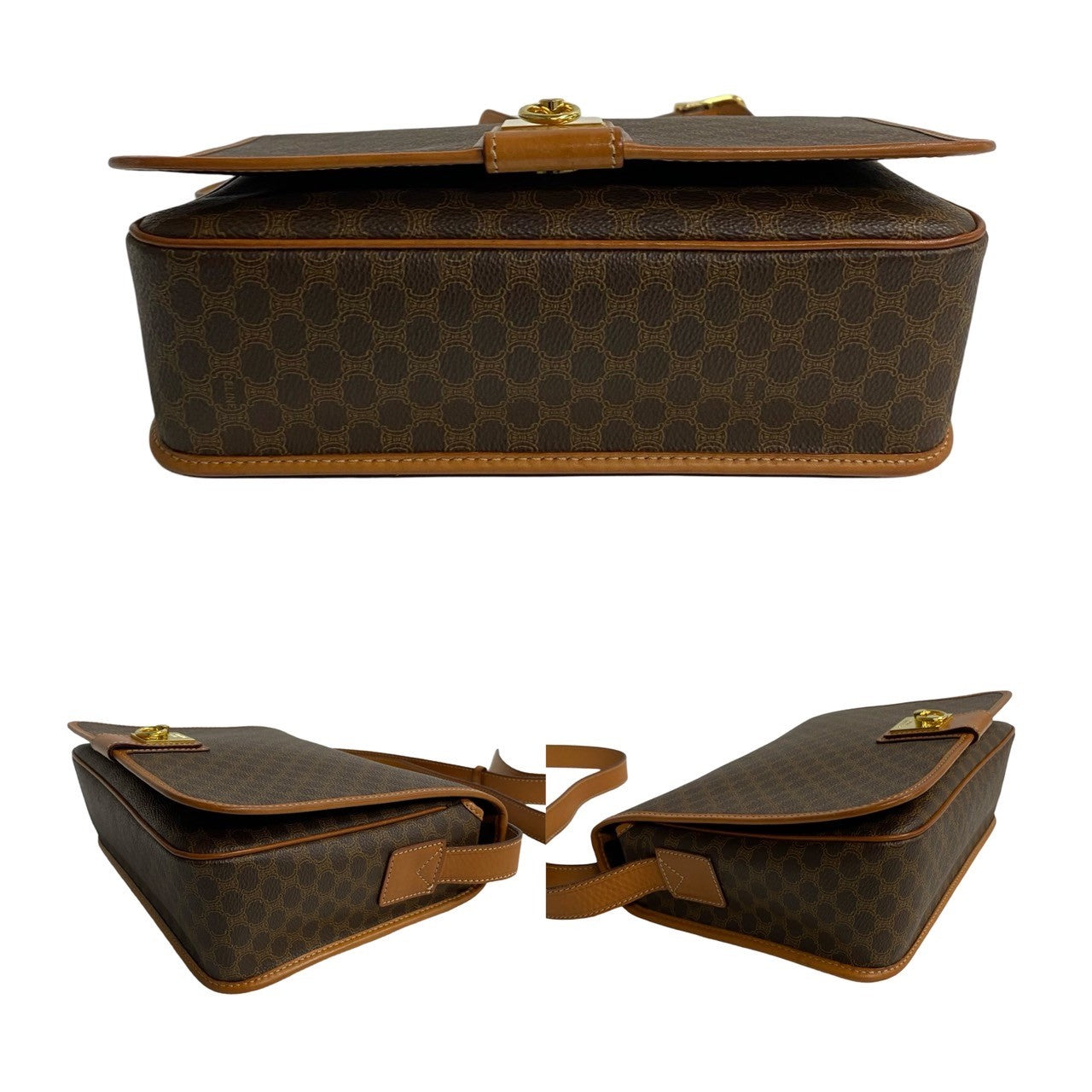CELINE Shoulder Bag Leather, PVC Brown Macadam Blason Triomphe Pattern logo ring Metal mens(Unisex) Used Authentic