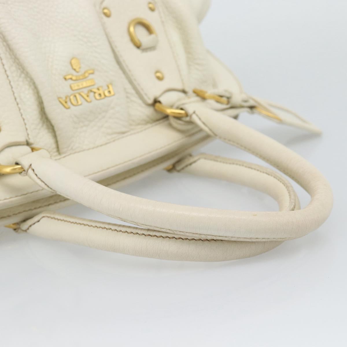 PRADA Hand Bag Vitello Daino Leather White Gold