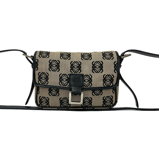 LOEWE Shoulder Bag Canvas, Leather black Anagram logo all-over pattern Women Used Authentic