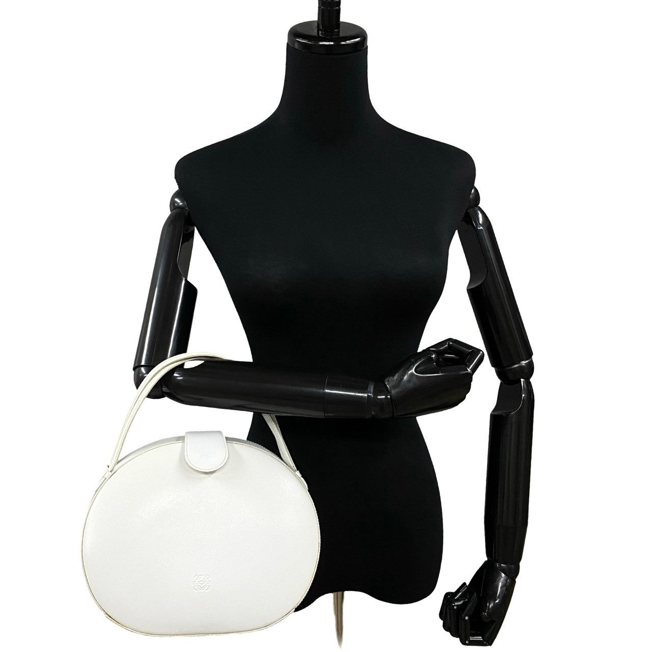 LOEWE Handbag leather white anagram Women Used Authentic