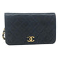 CHANEL Push Lock Chain Shoulder Bag Lambskin Navy Gold CC