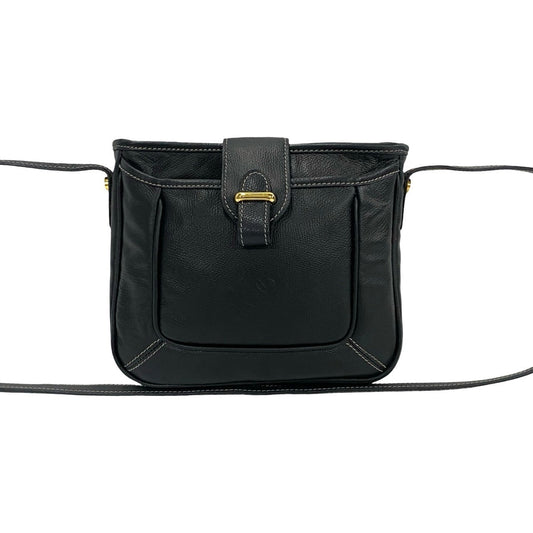 LOEWE Shoulder Bag leather Navy Anagram logo Women Used Authentic