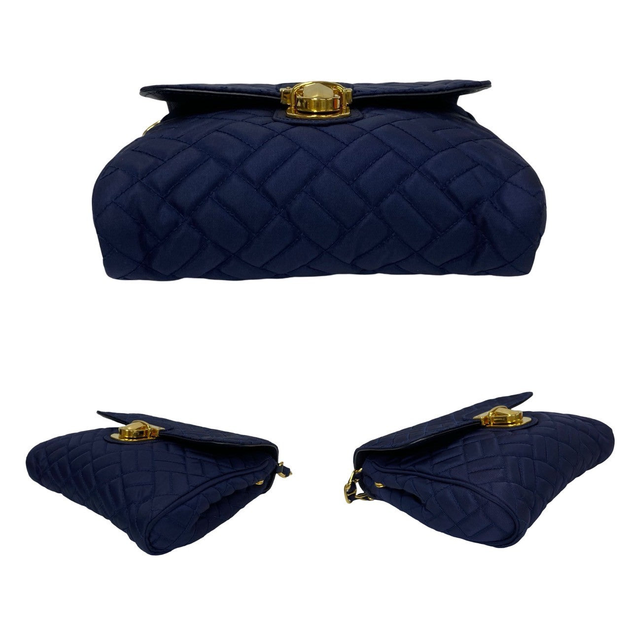 PRADA Shoulder Bag Nylon, Leather Navy logo Metal Women Used Authentic