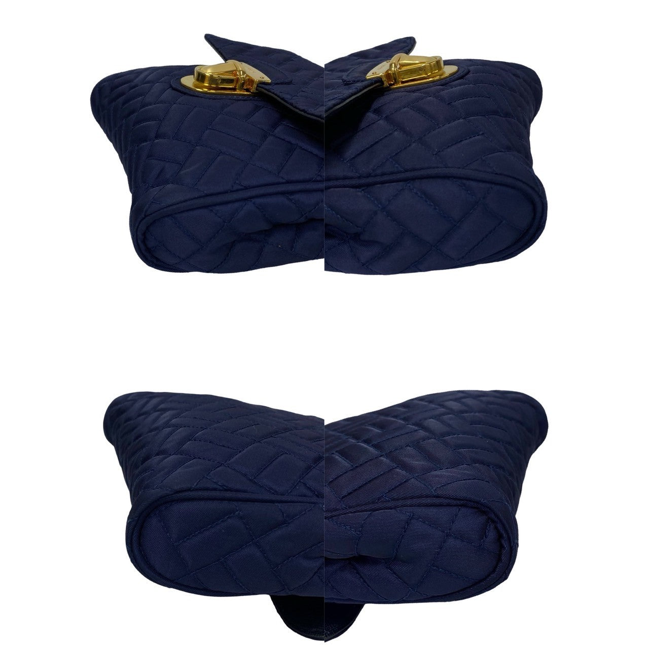 PRADA Shoulder Bag Nylon, Leather Navy logo Metal Women Used Authentic