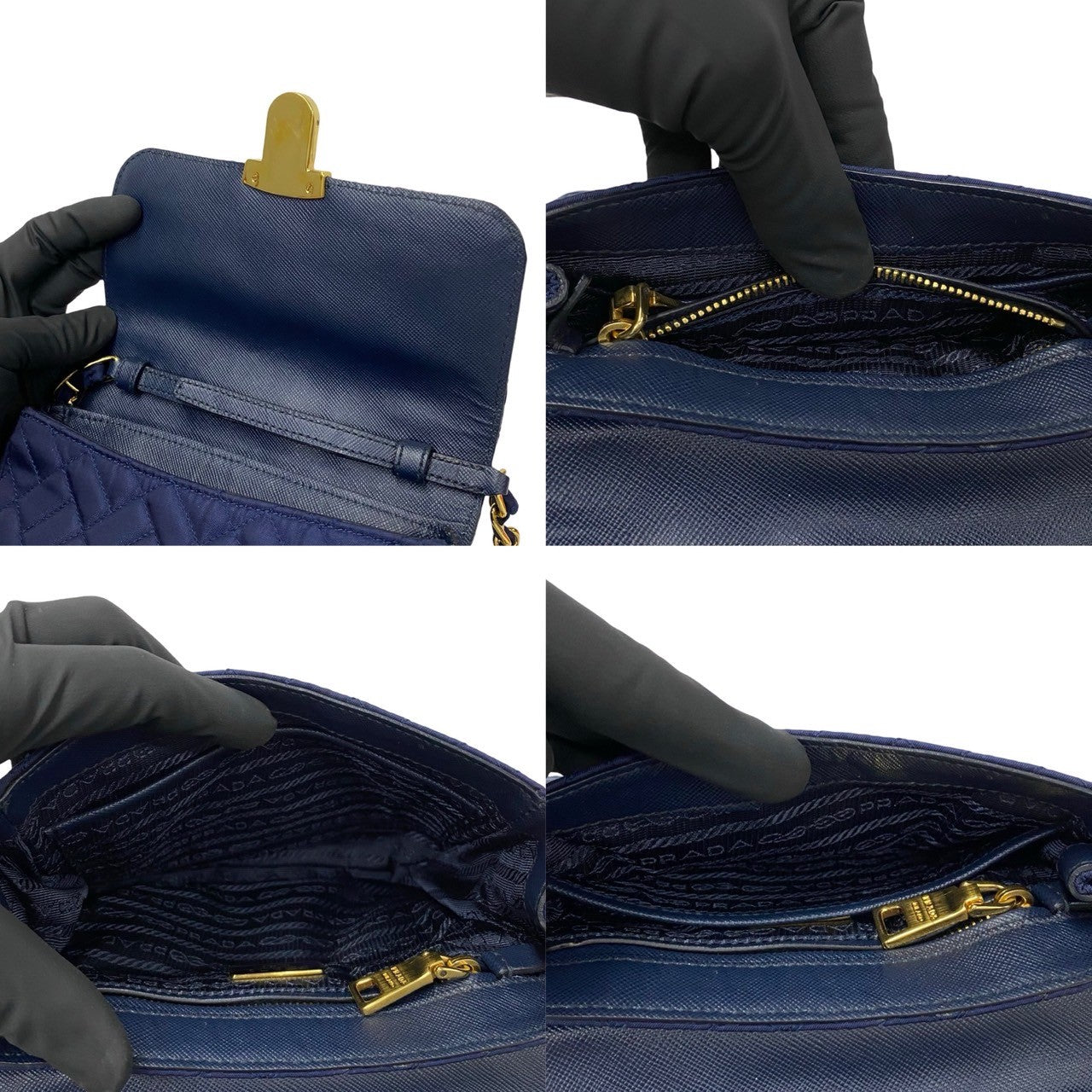 PRADA Shoulder Bag Nylon, Leather Navy logo Metal Women Used Authentic