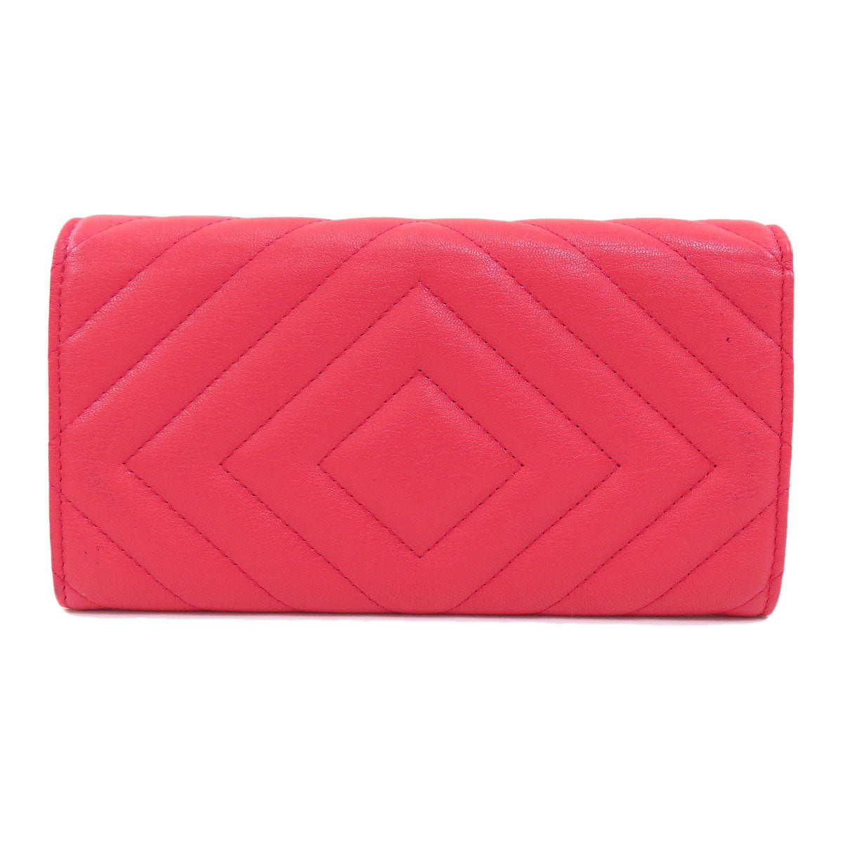 CHANEL Long Wallet Purse Calfskin pink Vstitch Women Used Authentic