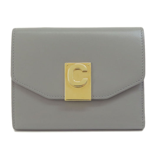 CELINE Bifold Wallet leather gray CMetal Women Used Authentic