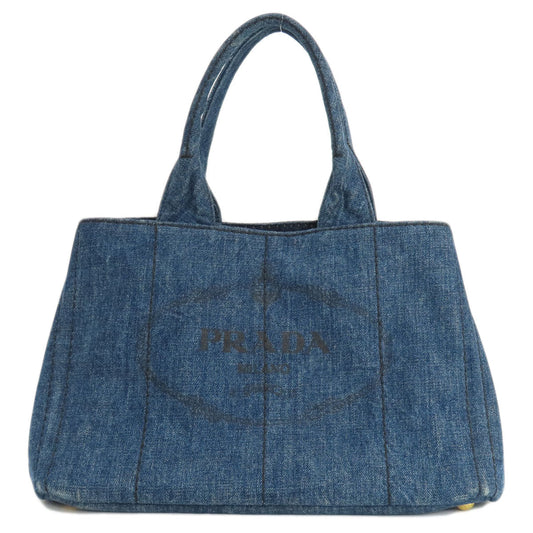 PRADA Tote Bag B1877B denim blue Canapa Women Used Authentic