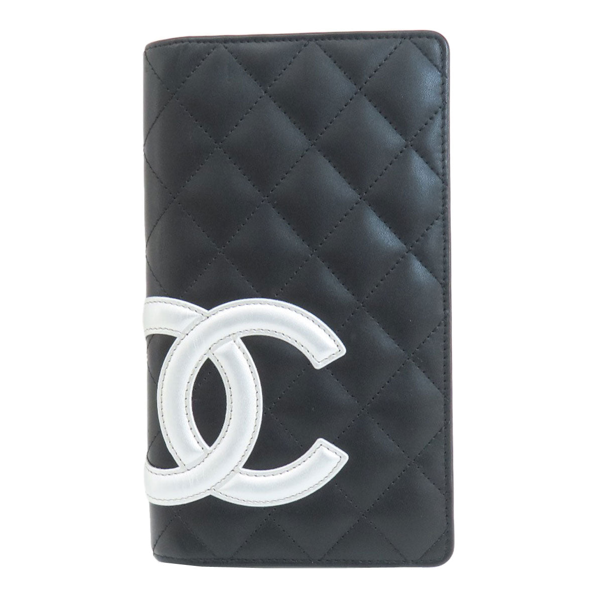 CHANEL Long Wallet Purse Calfskin black Cambon Line SilverMetal