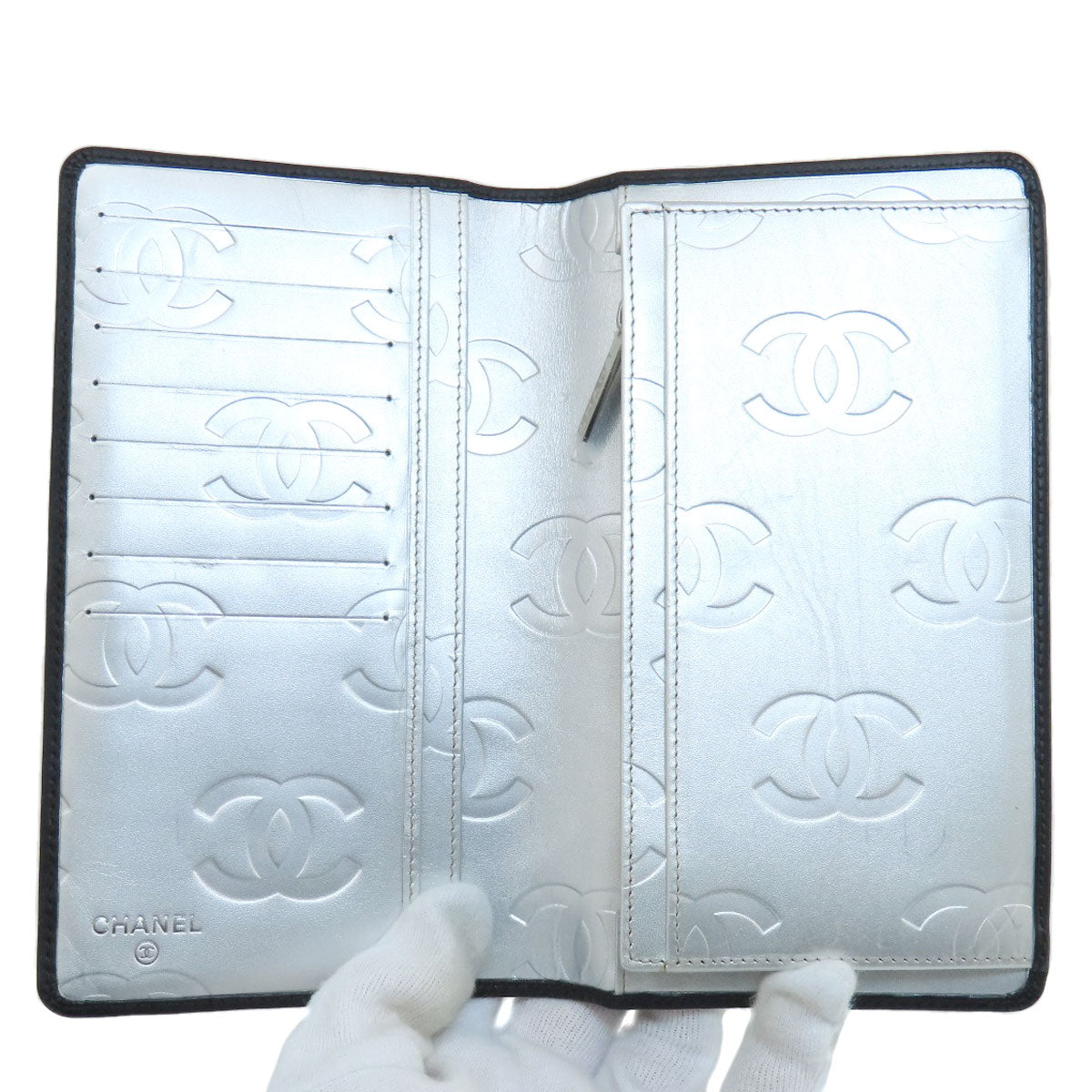 CHANEL Long Wallet Purse Calfskin black Cambon Line SilverMetal