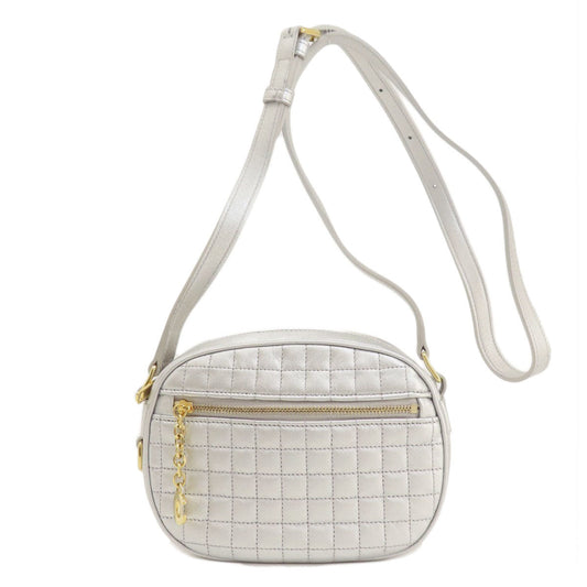 CELINE Shoulder Bag leather Silver Long shoulder Women Used Authentic