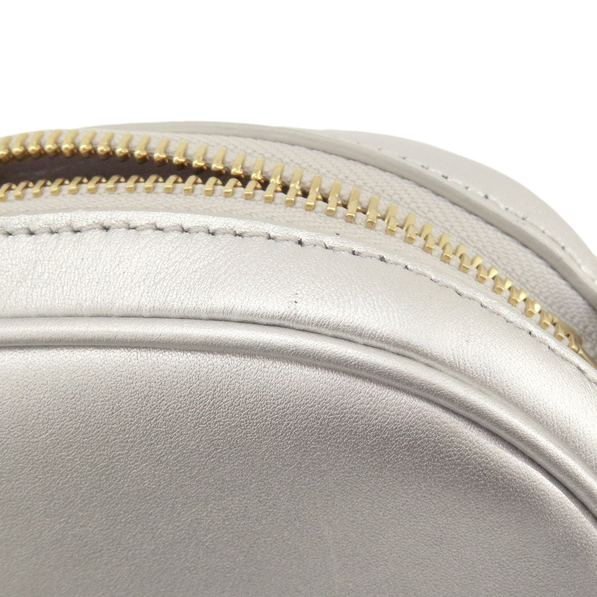 CELINE Shoulder Bag leather Silver Long shoulder Women Used Authentic