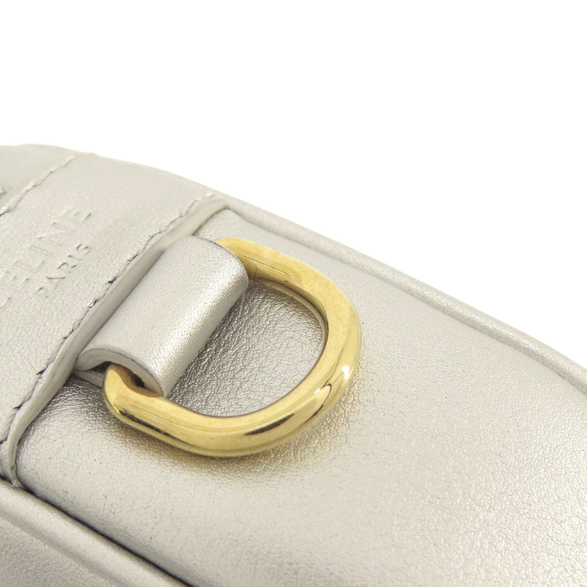 CELINE Shoulder Bag leather Silver Long shoulder Women Used Authentic