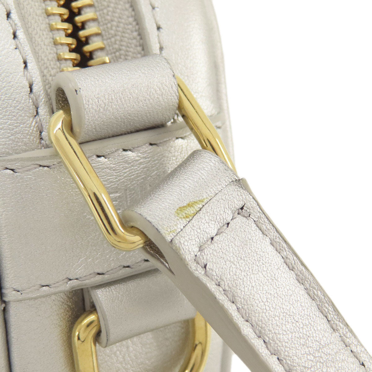 CELINE Shoulder Bag leather Silver Long shoulder Women Used Authentic