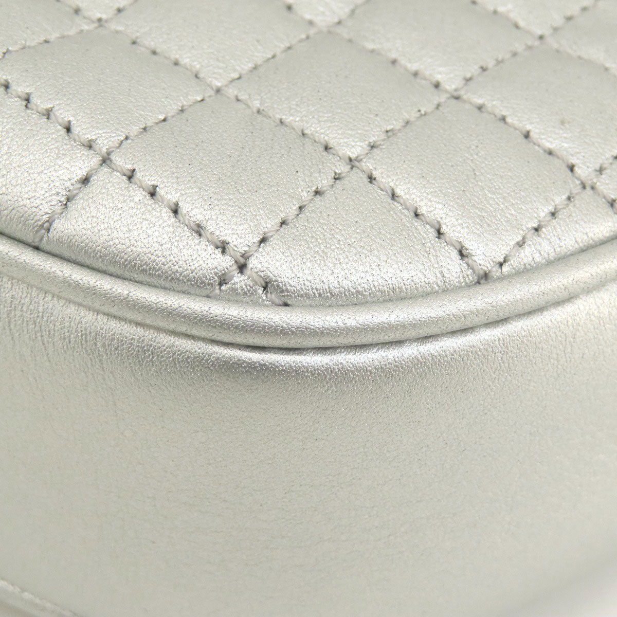 CELINE Shoulder Bag leather Silver Long shoulder Women Used Authentic