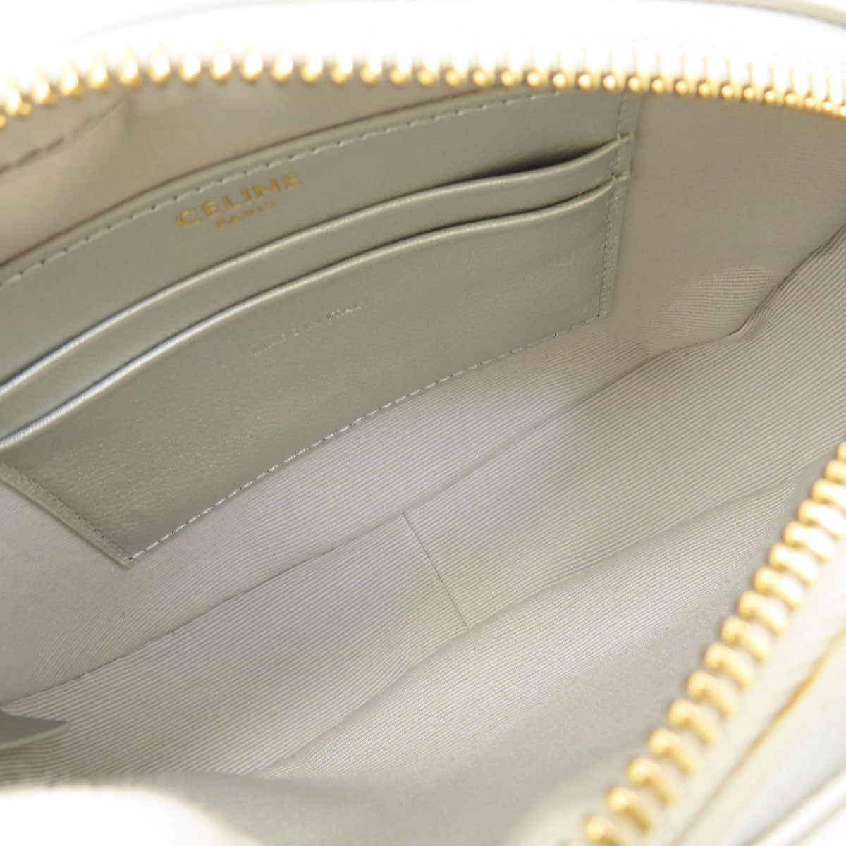 CELINE Shoulder Bag leather Silver Long shoulder Women Used Authentic