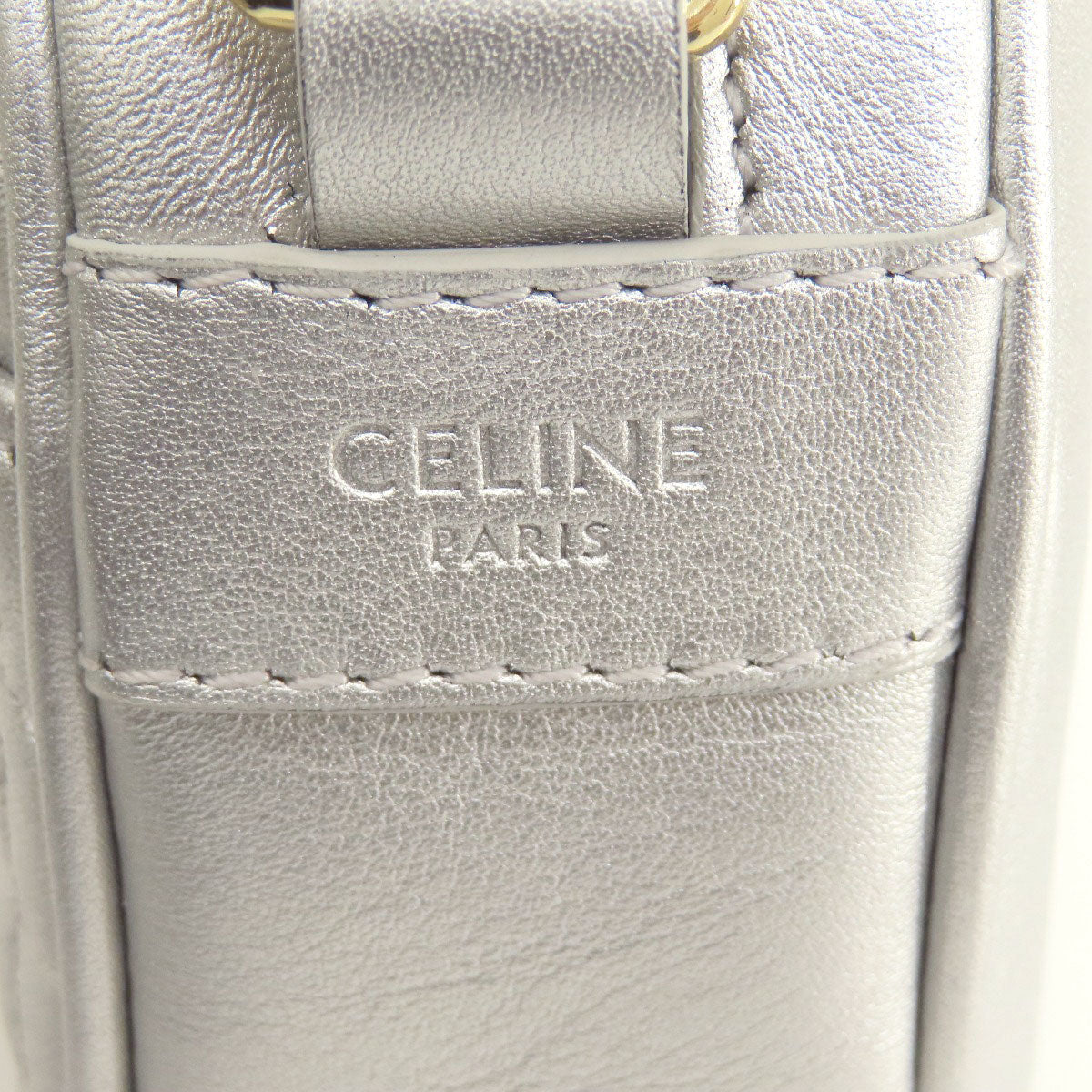 CELINE Shoulder Bag leather Silver Long shoulder Women Used Authentic