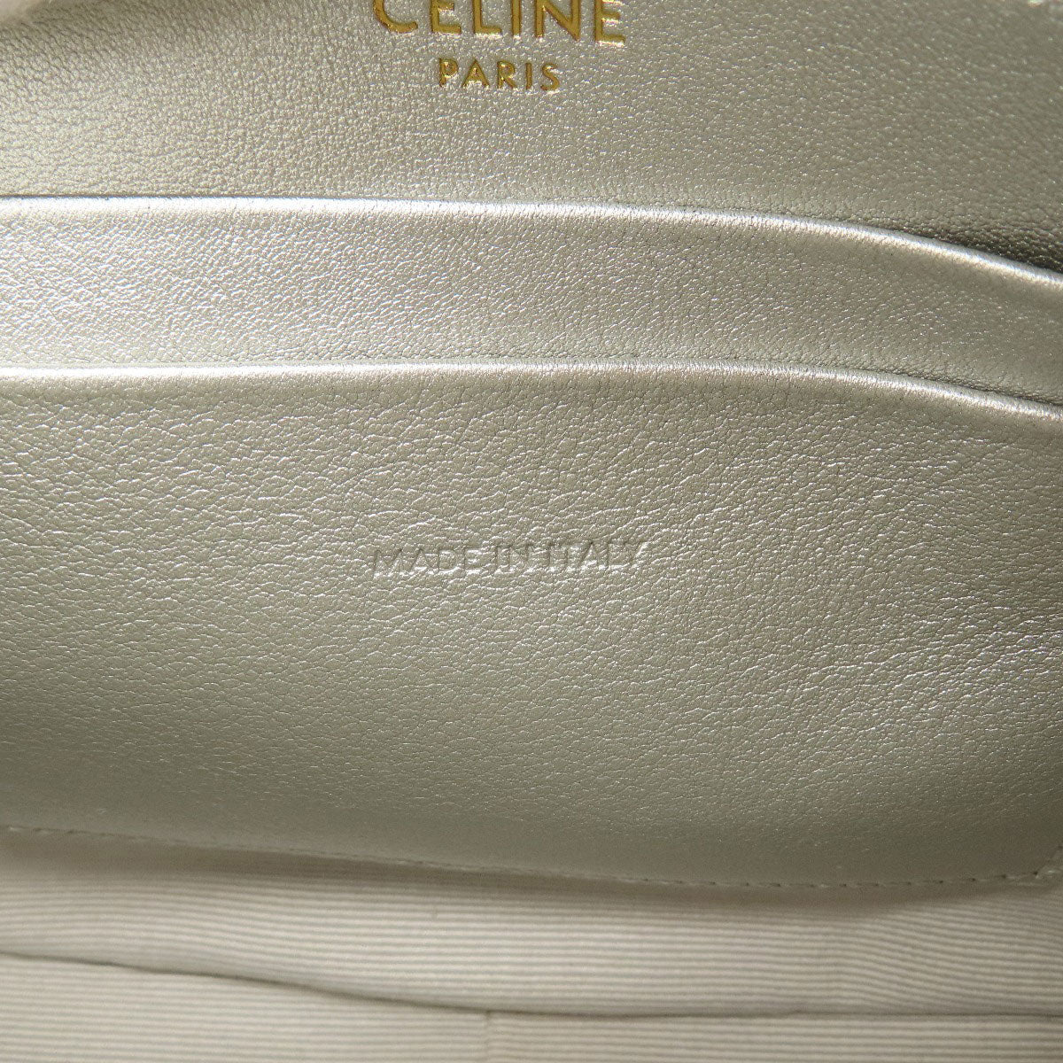 CELINE Shoulder Bag leather Silver Long shoulder Women Used Authentic